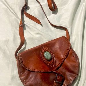 Hand made leather cross body purse with jade stone